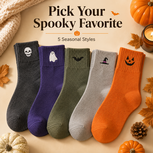 🧦 Unisex Halloween Embroidered Mid-Calf Socks Thick Knitted Cozy Warm Stockings 🎃