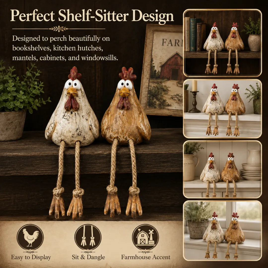 ✨ Rustic Farmhouse Chicken and Goose Shelf Sitters with Swinging Legs 🐔