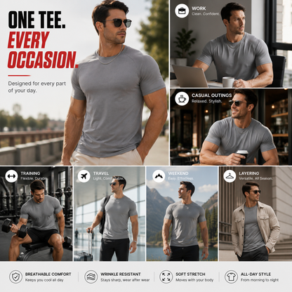 👕 Men Slim-Tapered Raglan T-Shirt Premium Wrinkle-Resistant Breathable Tee ⚡