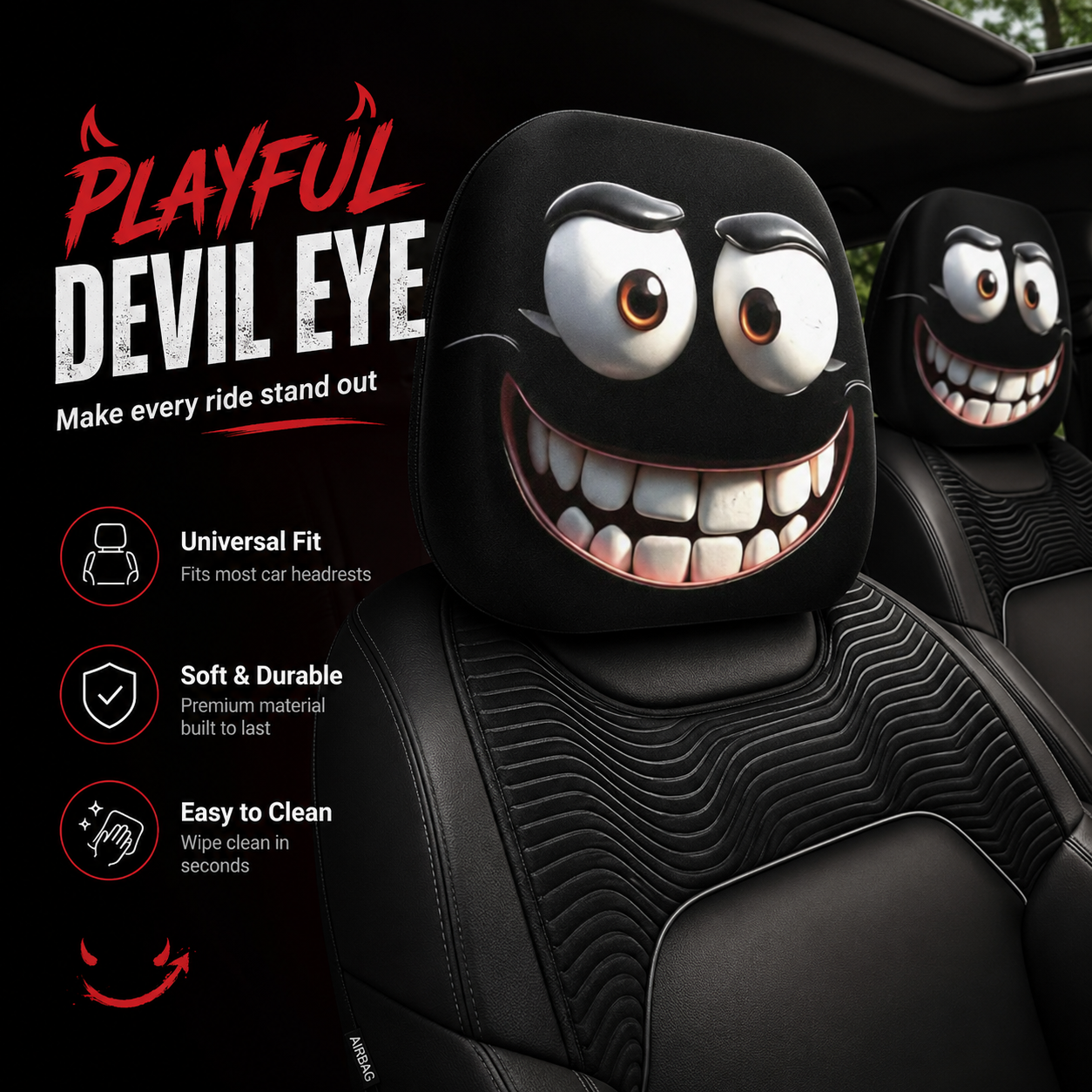 😈 2 Pcs Gothic Devil Eye Car Covers: Washable & Universal Fit 🚗