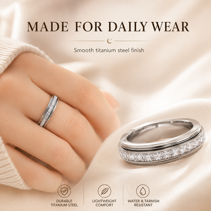 💍 Rotating Anxiety Spinner Ring with Cubic Zirconia & Titanium Steel ✨