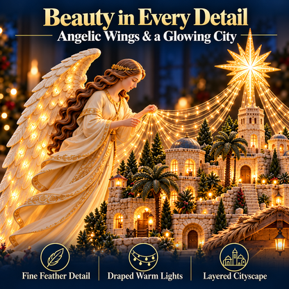 🎄✨ Angels Over Bethlehem™ – Lighted 3D Nativity Mantel Centerpiece with Angel Wings & Star
