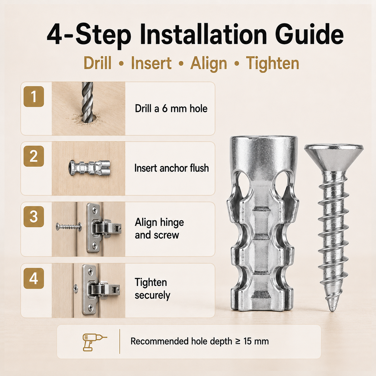 🔩 60Pcs Hinge Repair Kit with Wood Screws 🛠️