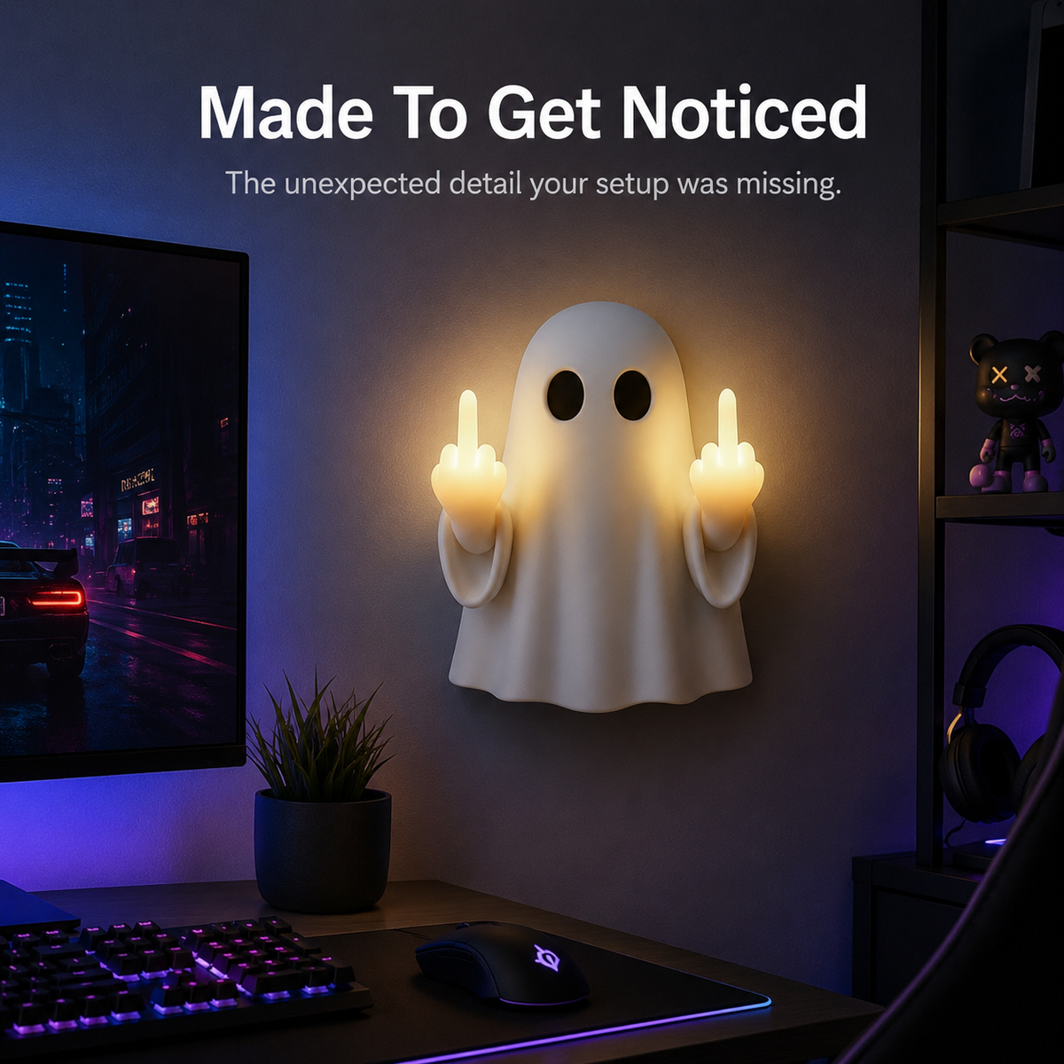 👻 Sassy Ghost Wall Light – Cheeky Illuminated Hand Gesture Room Decor 💡