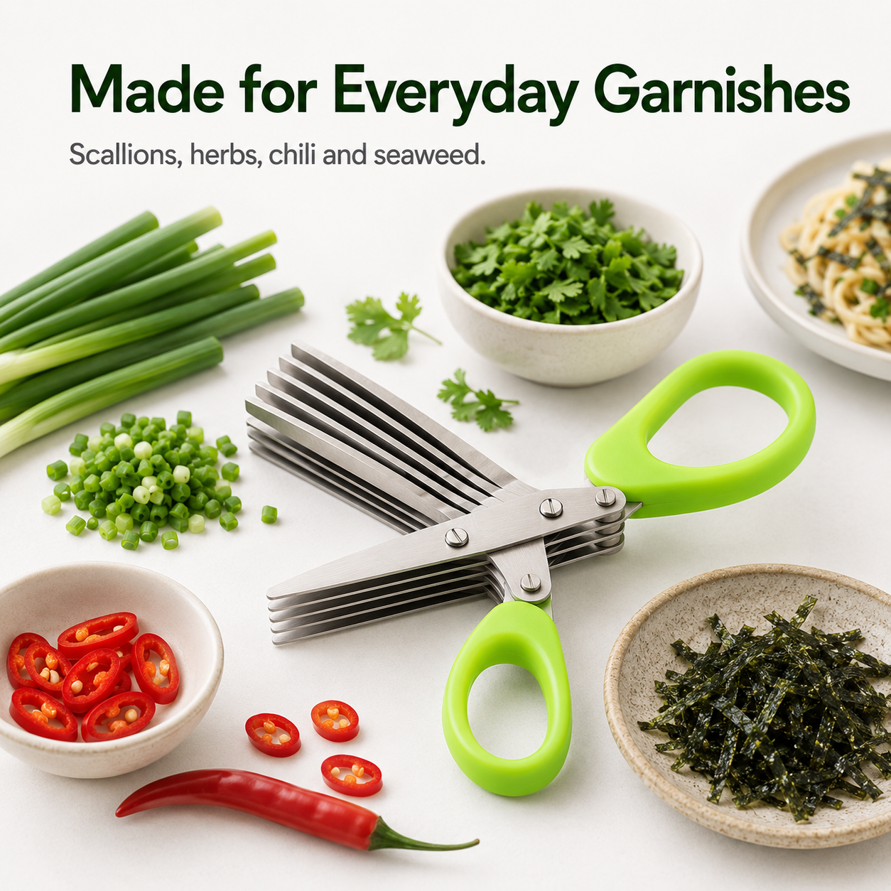 ✂️ 5-Blade Stainless Steel Herb &amp; Scallion Scissors with Cleaning Comb 🌿