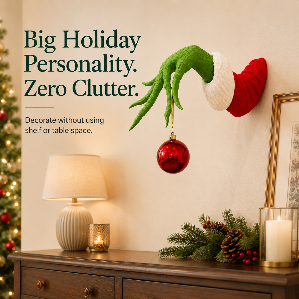 🎄 Green Monster Hand Christmas Wall Mount Ornament Holder Decor 🎁