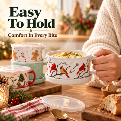 🥣 4-Piece 25-oz Ceramic Soup Mug Meal Sets with Lid-its & Storage Covers 🎁