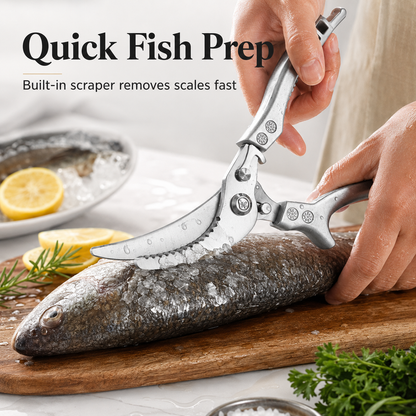 🔥 Multifunction Kitchen Scissors with Fish Scale Scraper & Spring-Action Handle✨