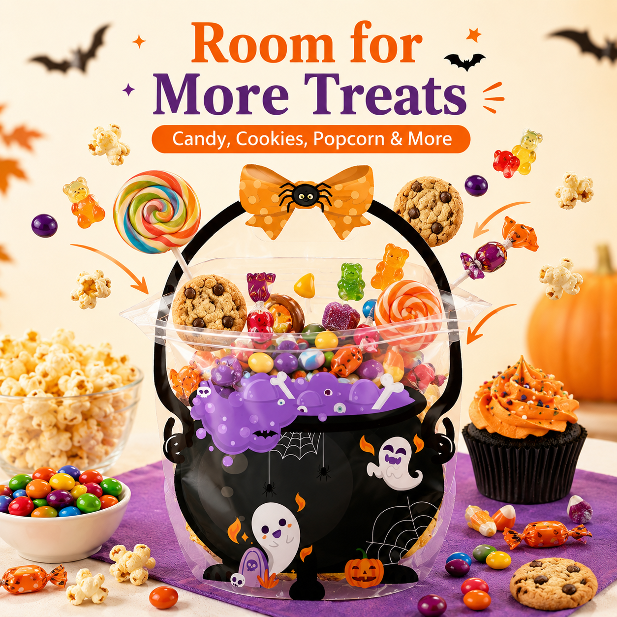🎃 50-Piece Resealable Halloween Treat Bags with Handles for Candy 🍬