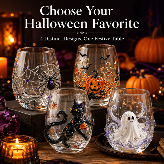 🎃 3D Raised Halloween Stemless Wine Glass 🍷