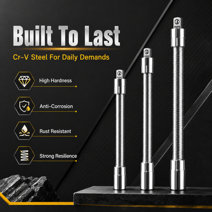 🔧 3-Piece Flexible Socket Extension Set – Reach Tight Bolts Faster
