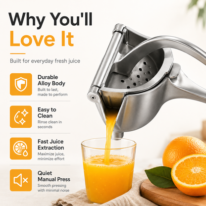 🍊 Easy-Press Stainless Steel Citrus Juicer | No Plug, Less Effort, Fresh Juice