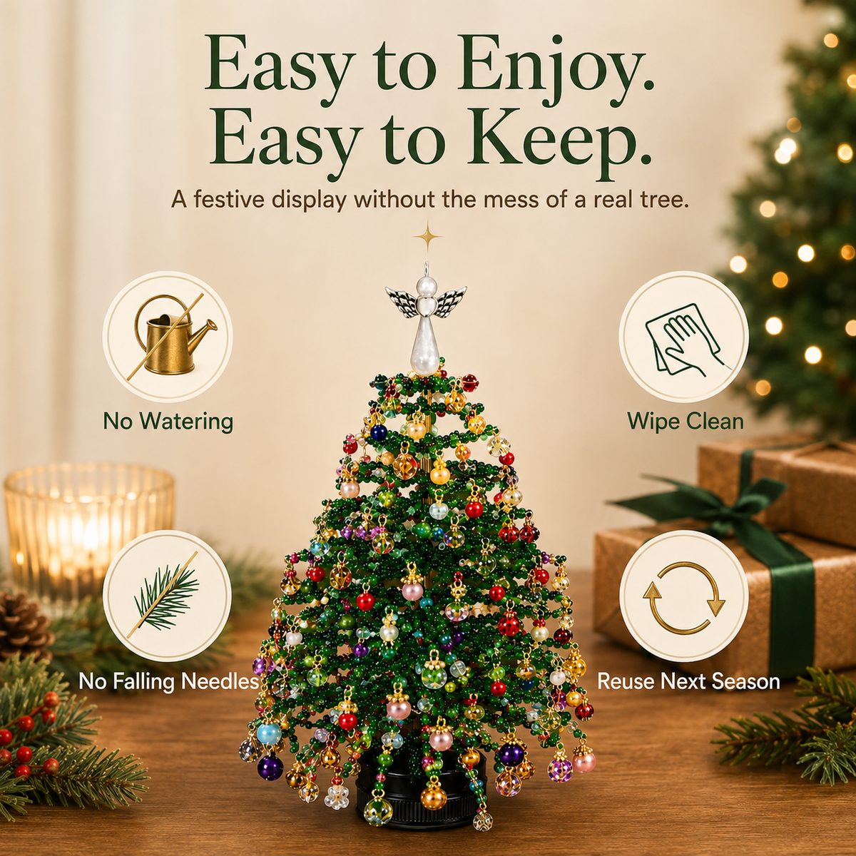 🎄 DIY Beaded Christmas Tree Craft Kit - Tabletop Holiday Decoration✨