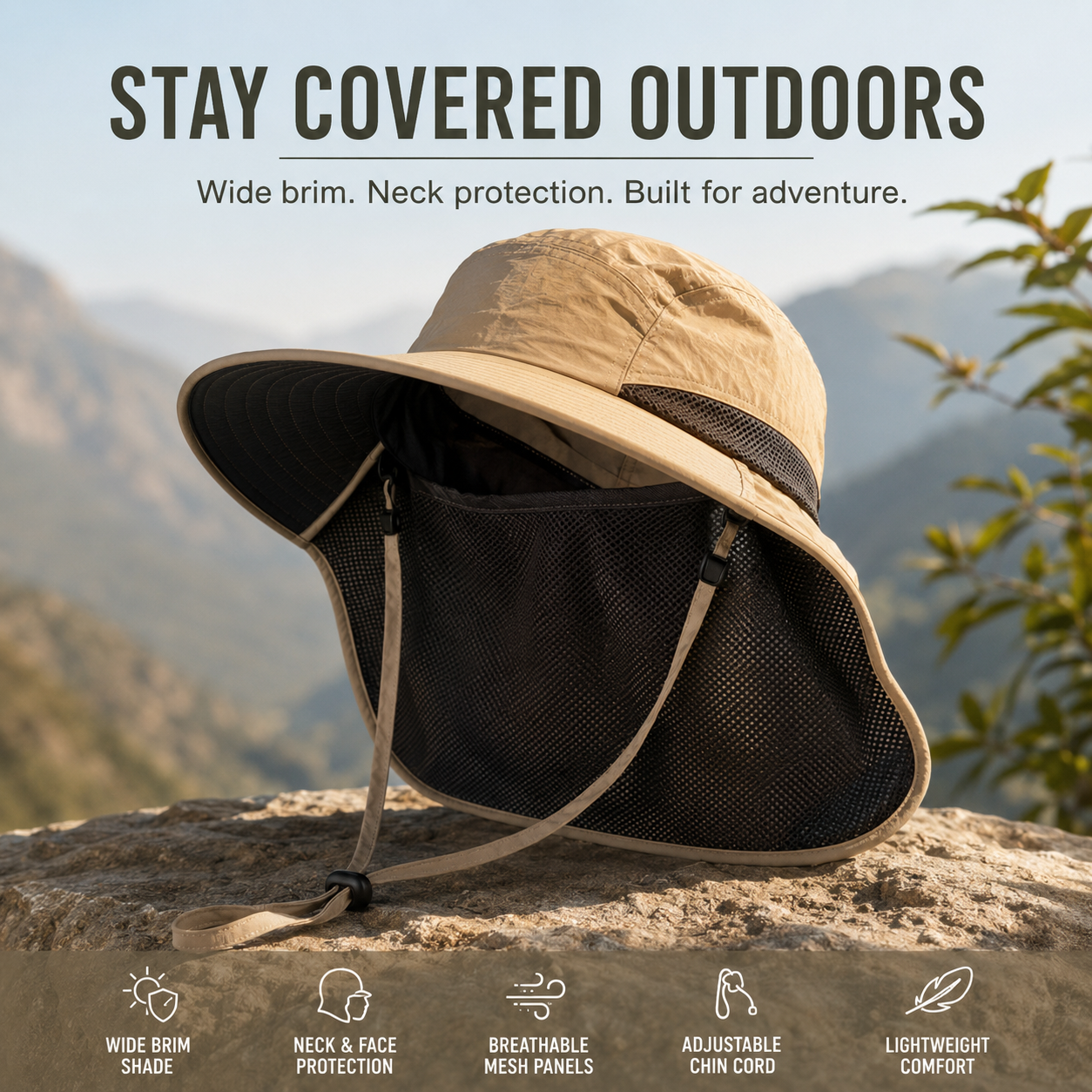 👒 Unisex Wide Brim Sun Hat with Neck Flap Breathable Mesh Outdoor Protection Cap ☀️🌿