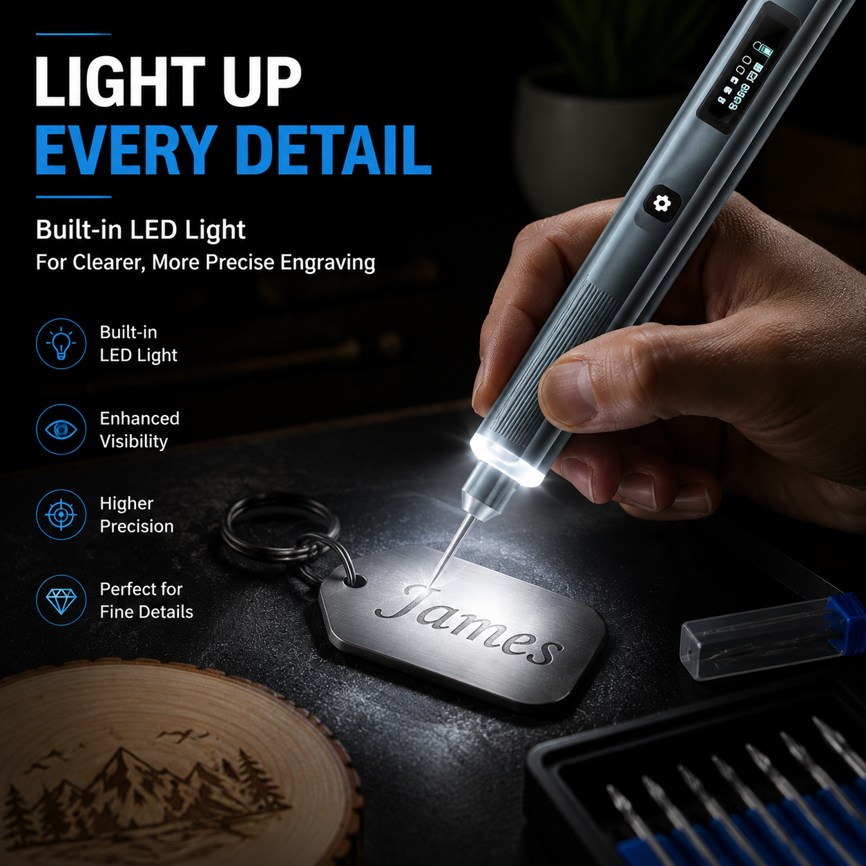 🖊️ Cordless Electric Engraving Pen Kit with 30 Bits and LED Light ⚡