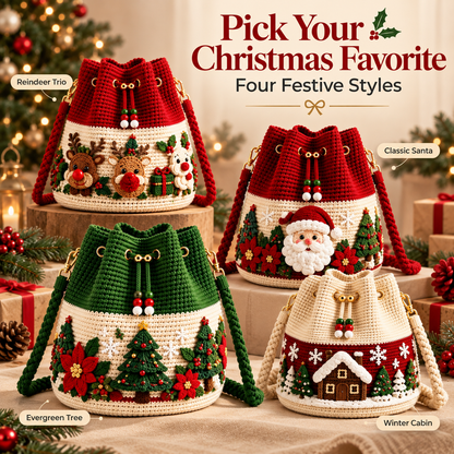 🎄 50% OFF Christmas Crochet Bucket Bag ✨ Festive Crossbody Holiday Purse