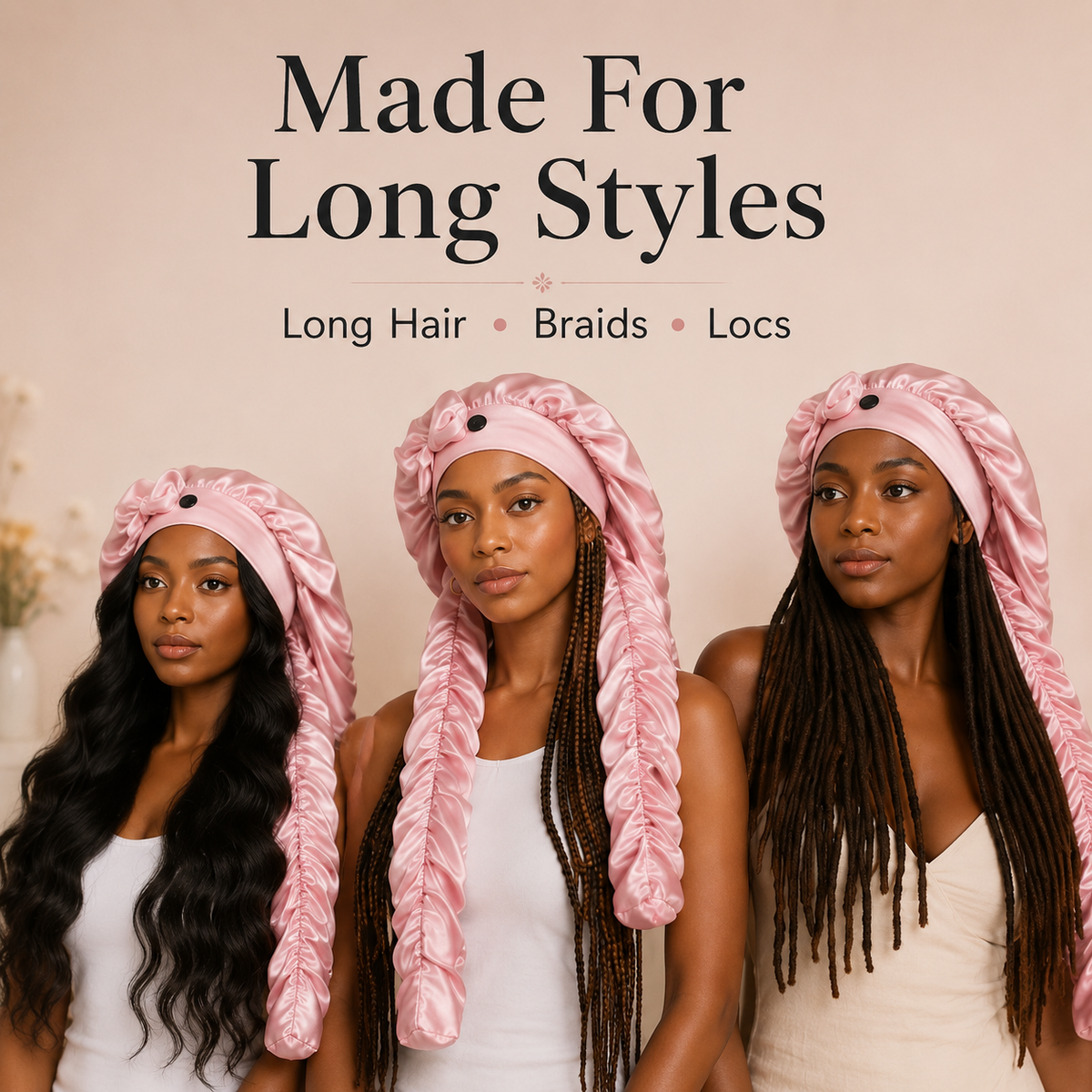 👑 Extra-Long Satin Sleep Bonnet for Braids, Locs & Long Curls – Anti-Frizz Cap ✨