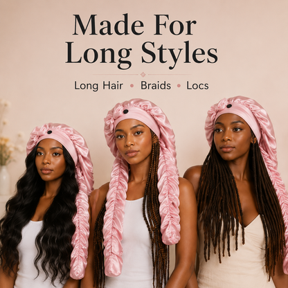👑 Extra-Long Satin Sleep Bonnet for Braids, Locs & Long Curls – Anti-Frizz Cap ✨