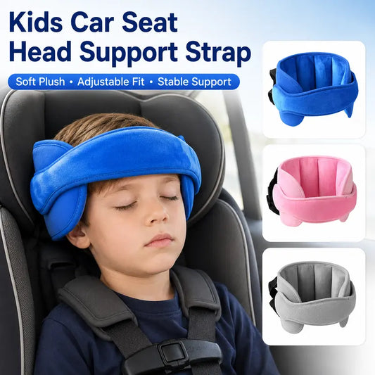 🧸 Kids Plush Head Support Strap – Adjustable Travel Nap Band With Side Cushions