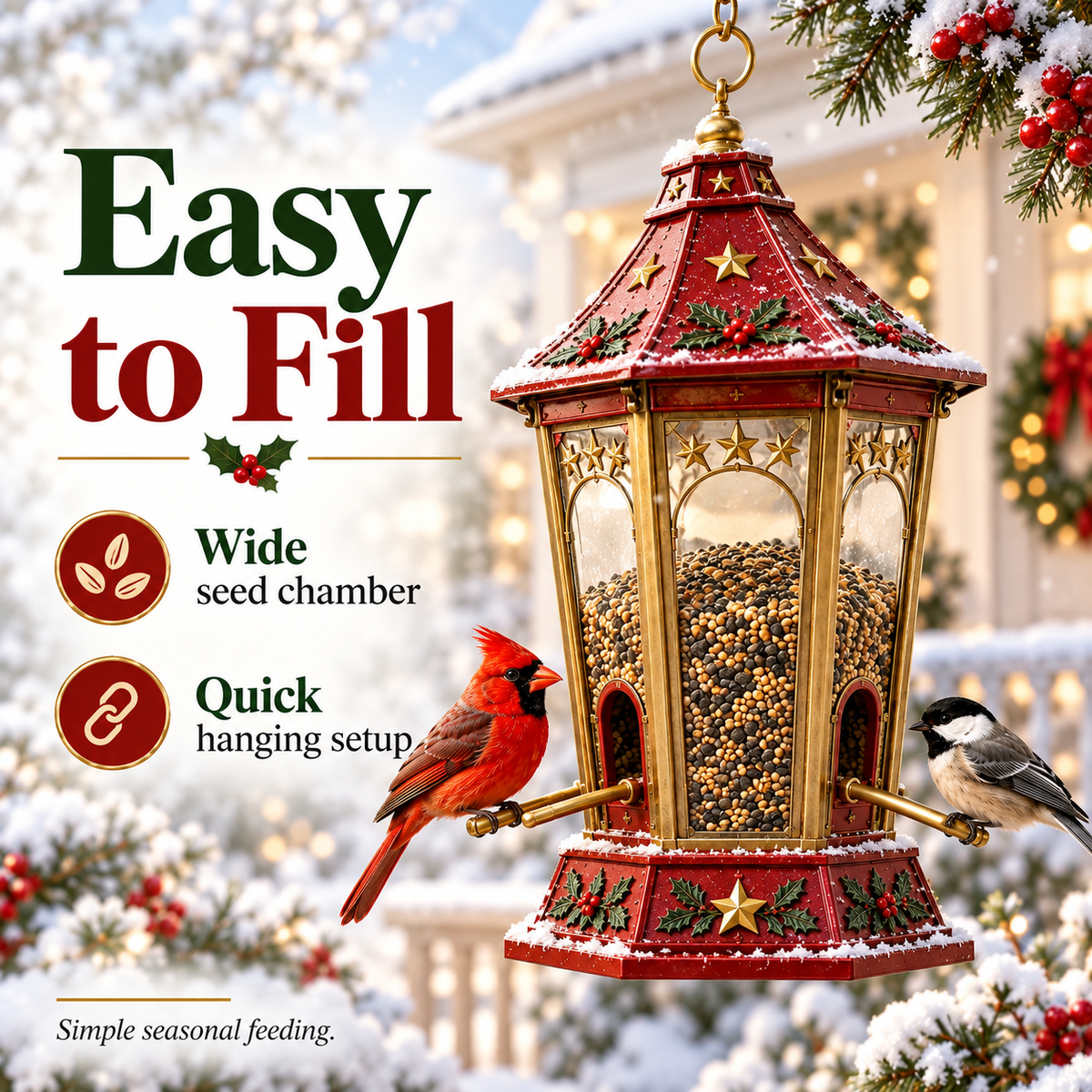 🐦 Festive Holiday Hanging Bird Feeder – All-Weather Winter Garden & Porch Decor 🌲