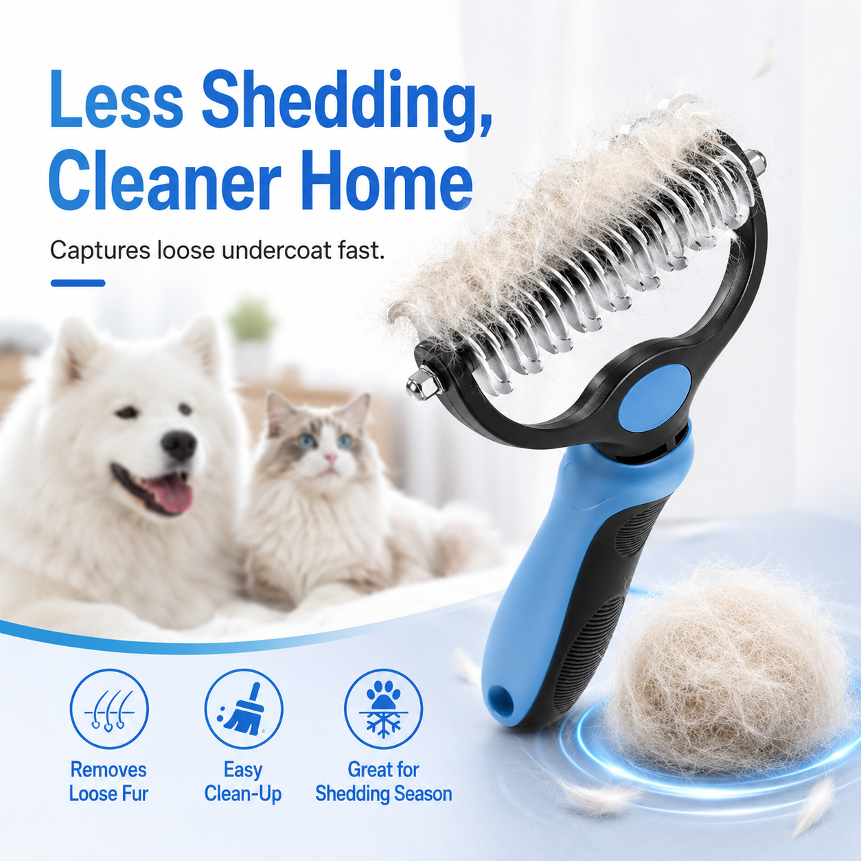 🔥 2-in-1 Pet Undercoat Rake - Say Goodbye to Mats! 🐕