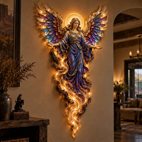✝️✨ Lighted Angel Wall Sculpture – Glowing Guardian Angel Decor, Christian Faith Gift & Home Blessing 🪽