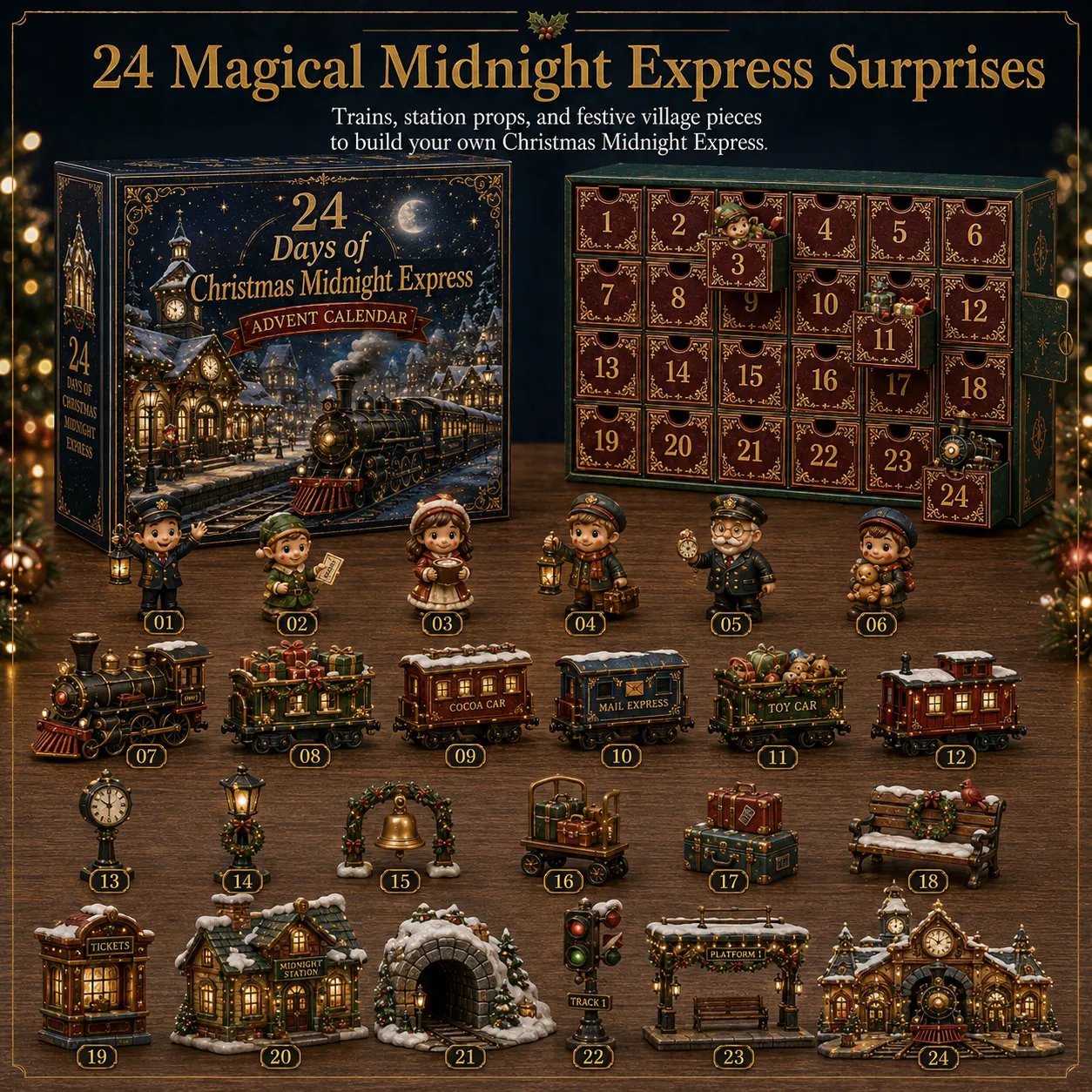 🎄 24 Days of Christmas Village Friends Advent Calendar – Miniature Holiday Town Set ✨