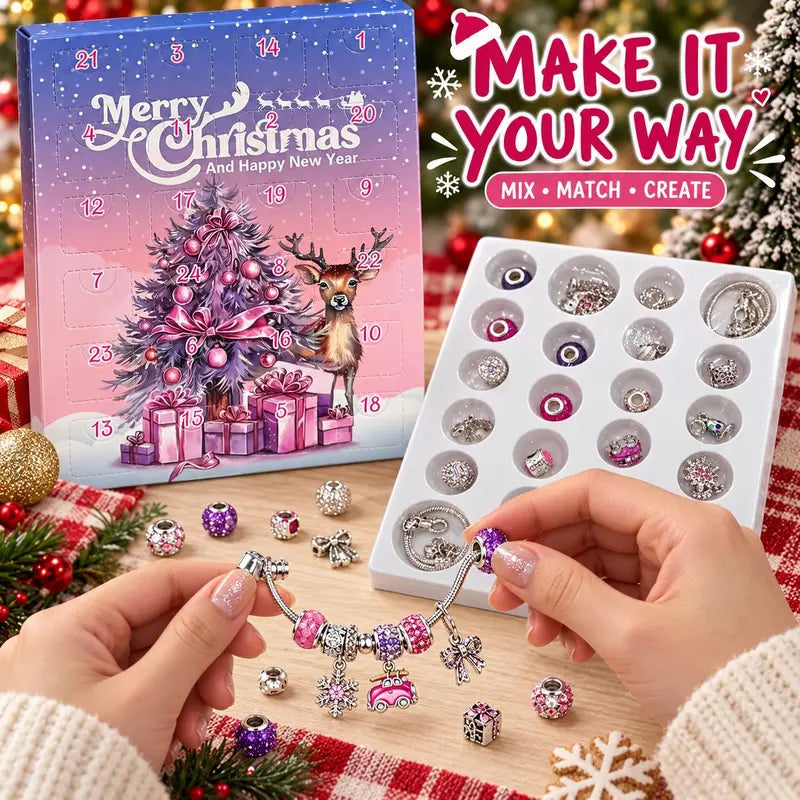 🎄 24-Day Christmas Jewelry Advent Calendar – DIY Charm Bracelet & Necklace Kit