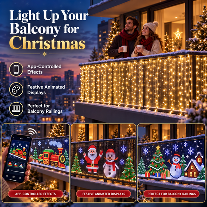 ✨ Smart App-Controlled RGB Pixel Christmas Curtain Lights with Animated Holiday Scenes 🎄