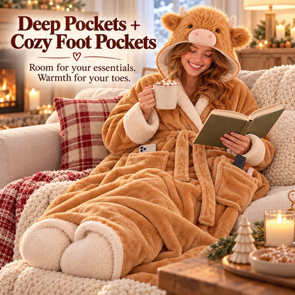 🐮 Cozy Highland Cow Hooded Plush Robe ✨ Your Winter Just Got Fluffier!