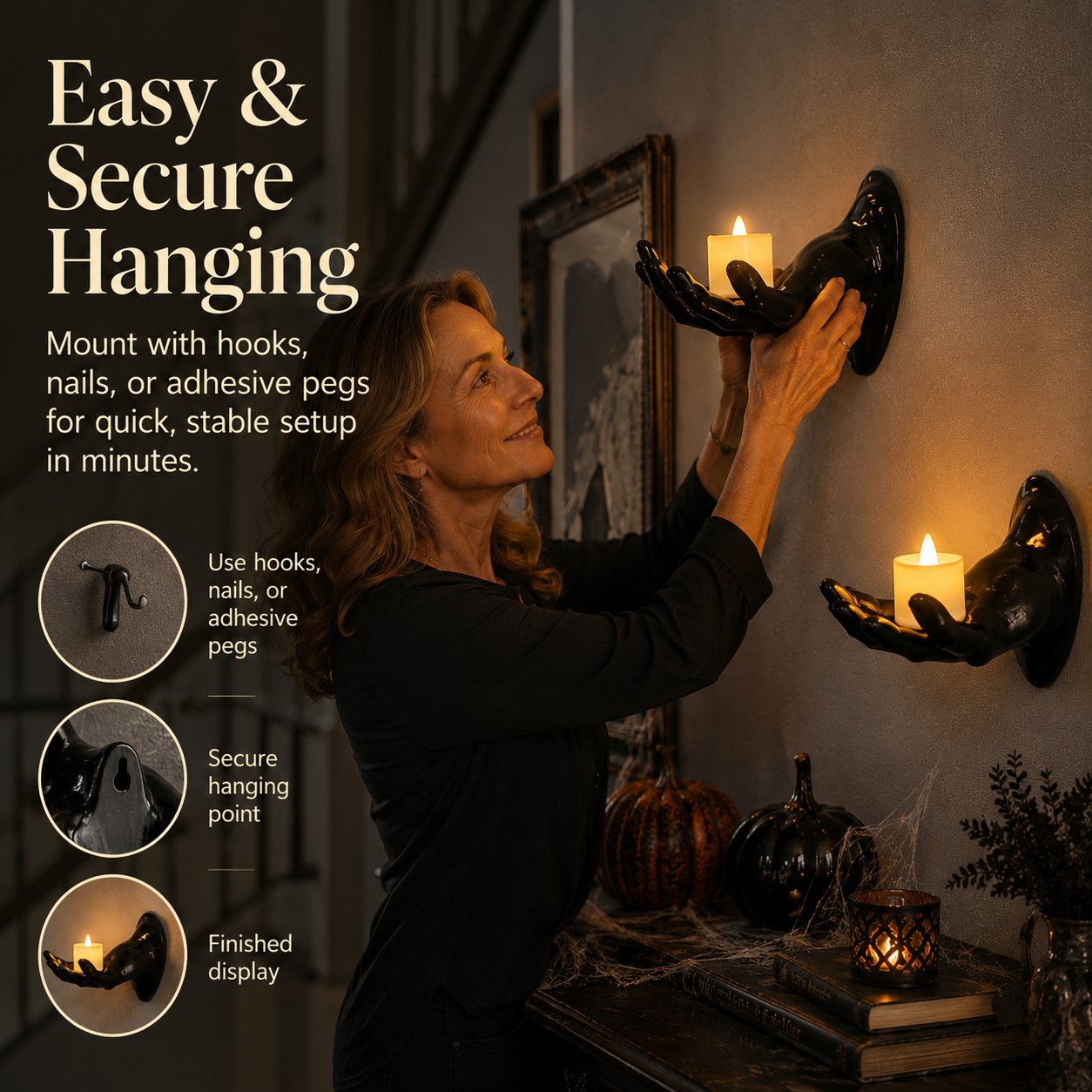 🎃 Creepy Reaching Hands Wall Decor with LED Candles – Instant Haunted Halloween Vibes 🕯️