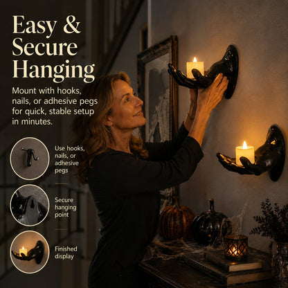 🎃 Creepy Reaching Hands Wall Decor with LED Candles – Instant Haunted Halloween Vibes 🕯️