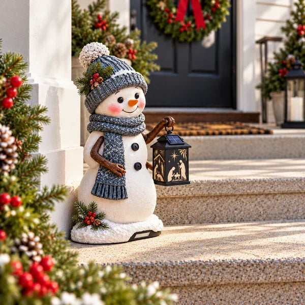 ⛄✨ Solar Snowman Nativity Lantern – Lighted Christmas Porch Decor