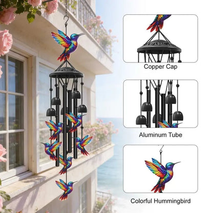 🔥2026 Spring Hot Sale🔥-🐦Vintage Colorful Hummingbird Wind Chime with Metal Tubes and Bells