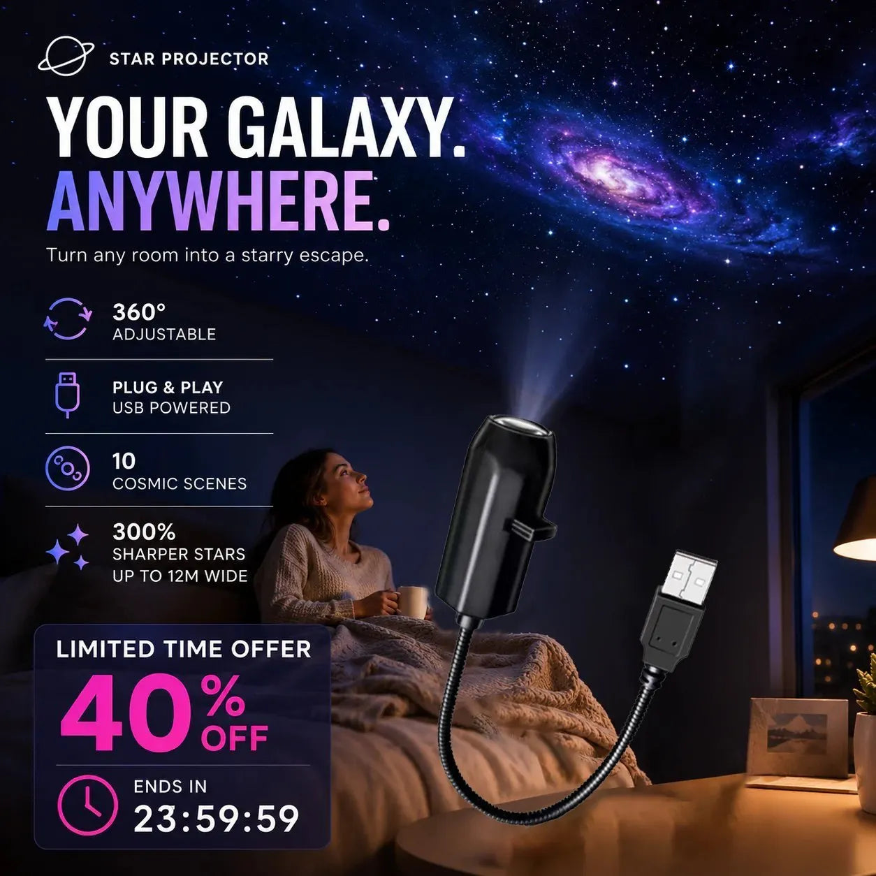 ✨ Plug-and-play HD Star Sky Projector