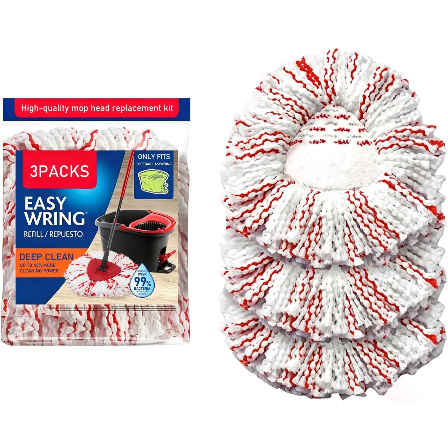 ✨ 3-Pack Spin Mop Head Replacements with Scrub Pads – Washable Microfiber Refills for Deep Cleaning