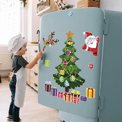 🎄 DIY Christmas Fridge Magnet Set – Build Your Own Holiday Tree with Santa, Reindeer & Snowman