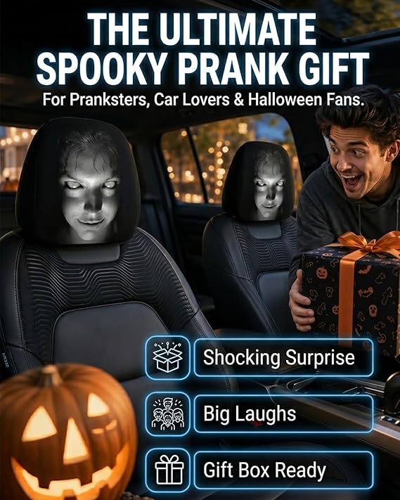 “Scary Face” Headrest Cover, Spooky-Style Stretchable Headrest Protector