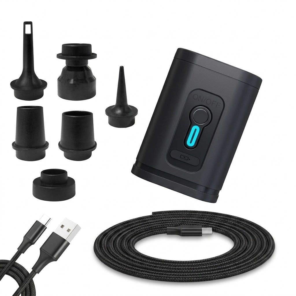 Portable mini air pump, rechargeable, comes with a storage bag and a 6-foot charging cable