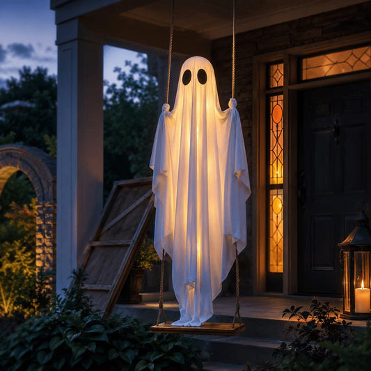 👻 5FT Large  LED Hanging Swing Ghost Halloween Decor | Outdoor Porch & Yard Display