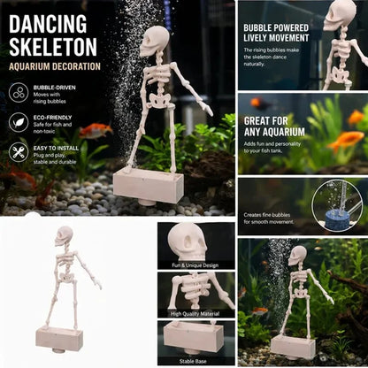 🎃 Dancing Skeleton Aquarium Ornament – Halloween Bubble Tank Decor 💀
