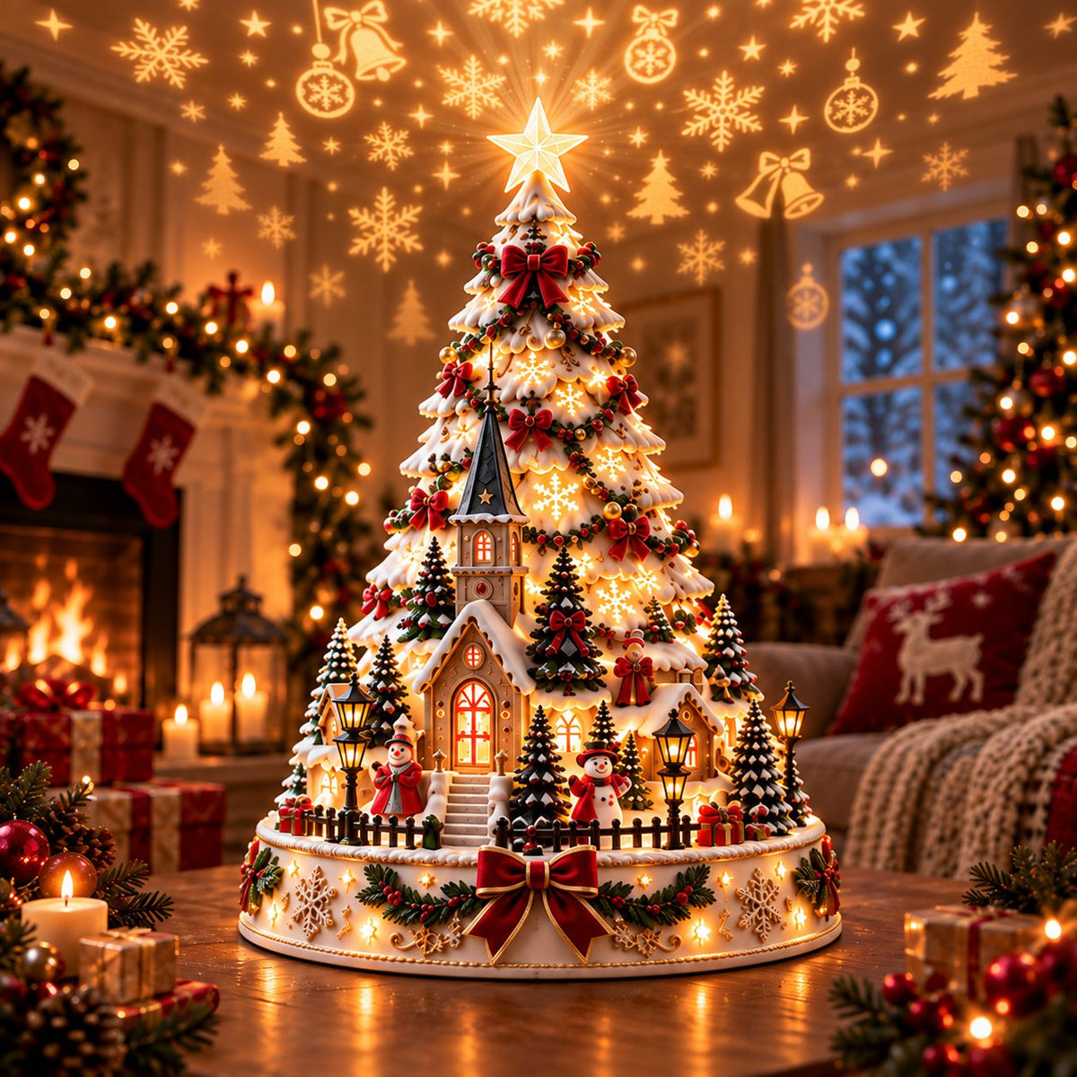 🏆 60,000+ Sold - 🎄Christmas Village Projection Centerpiece-Christmas Village Lightscape Tree