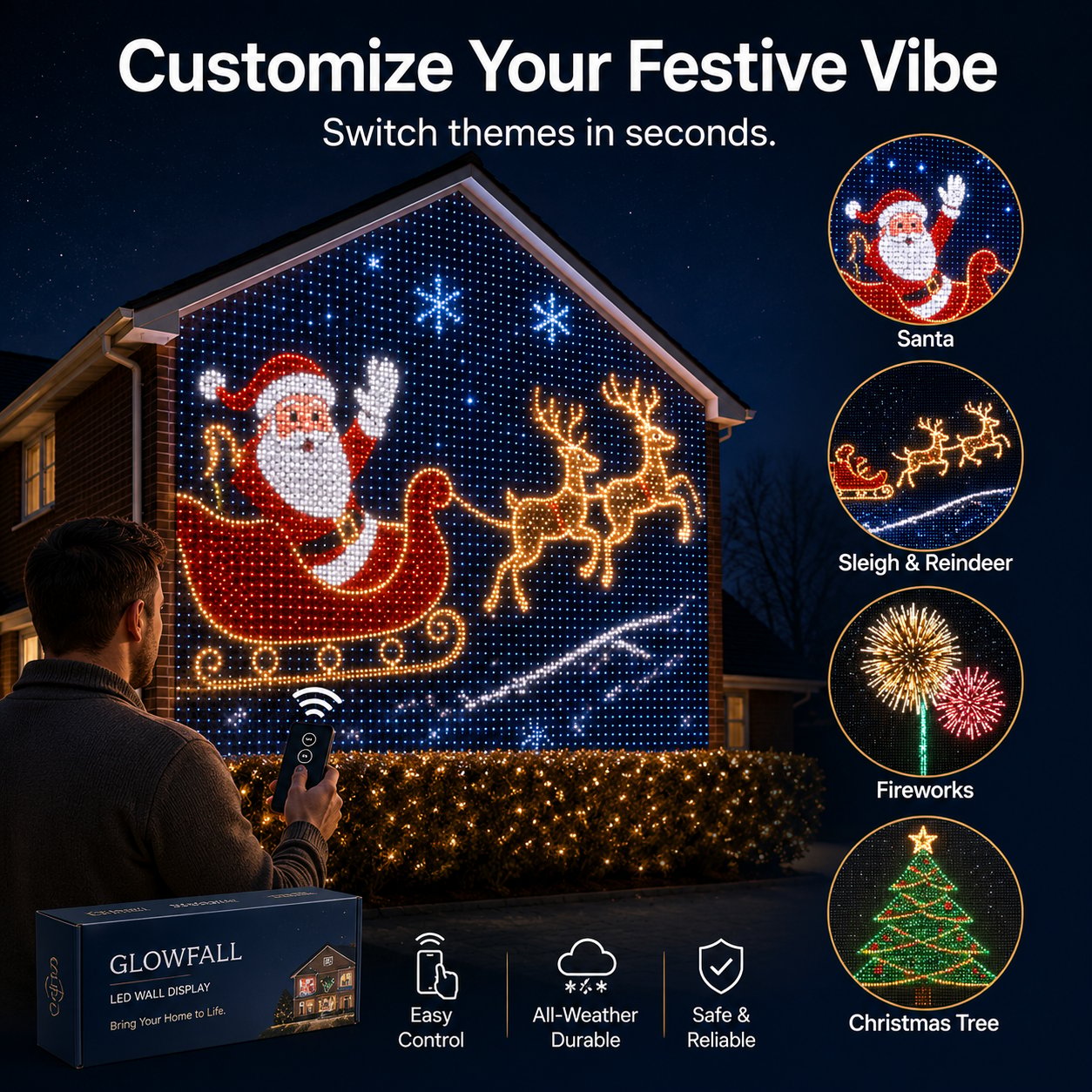 🏡 Architectural Dynamic Mesh Christmas Wall Light – Outdoor Animated Facade Display ✨