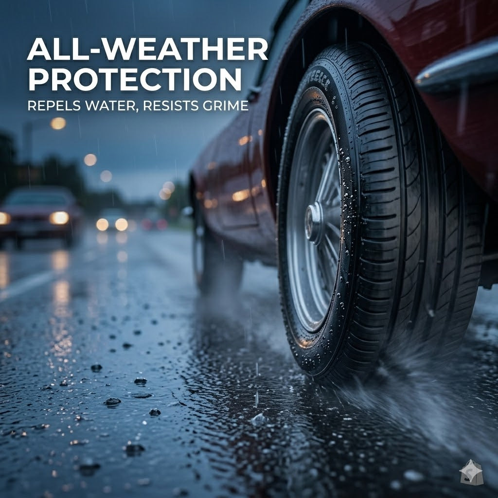 Car Tire Wax, Gloss Enhancer, Foam, Waterproofing, Rubber Darkener, Durable, Anti-Aging, Premium Care