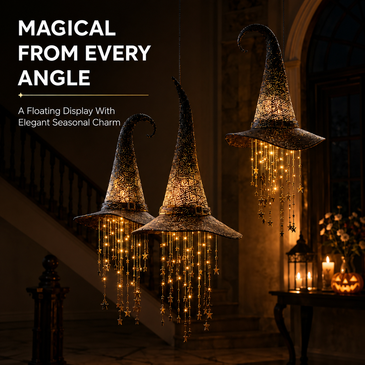 🧙‍♀️ Glowing Witch Hat Hanging Light – Halloween Star Lantern Decor