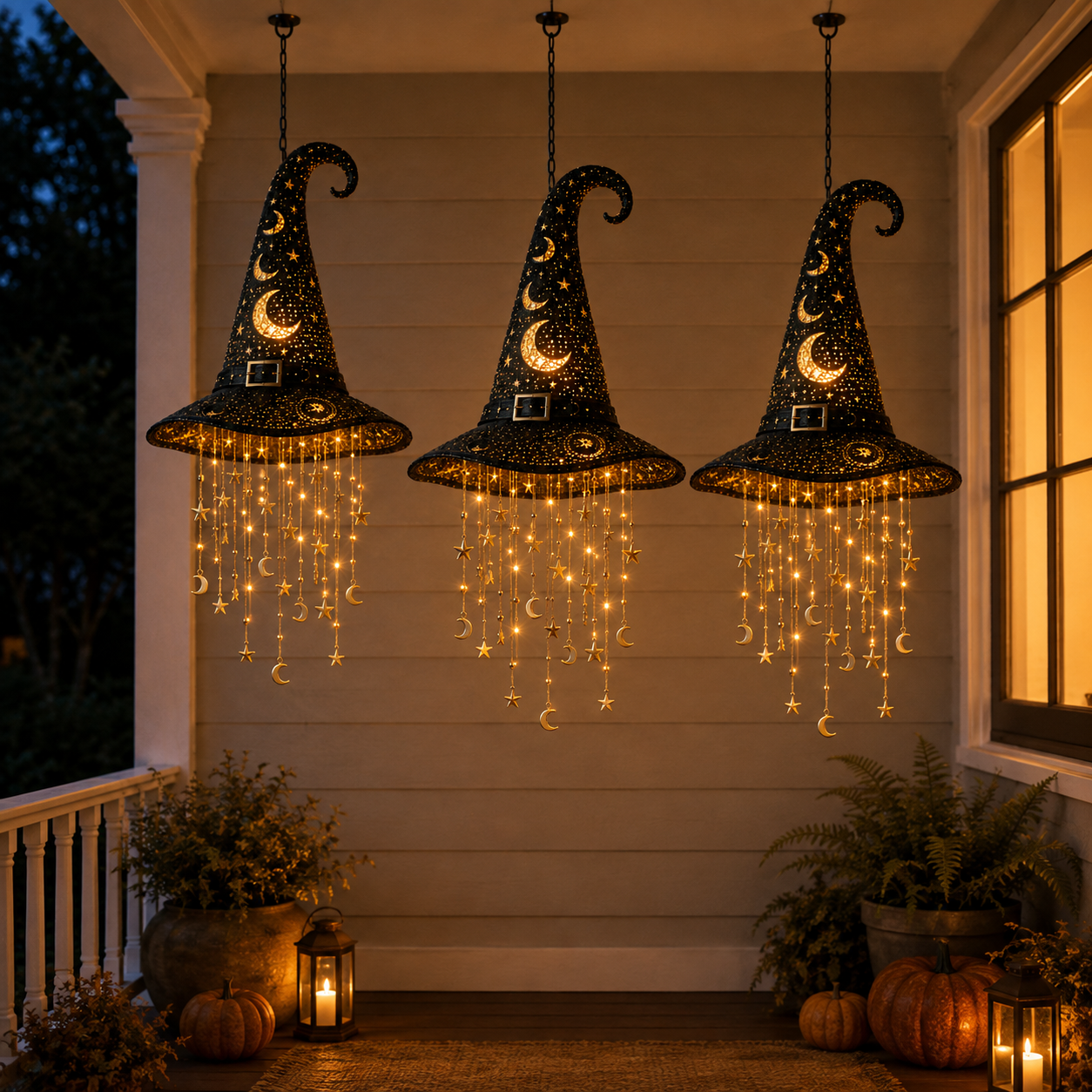 🧙‍♀️ Glowing Witch Hat Hanging Light – Halloween Star Lantern Decor