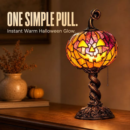 🎃 Halloween Pumpkin Glow Lamp – Vintage Stained-Glass-Style Table Light
