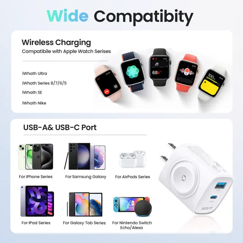 🔥Last Day 55% OFF - 3-in-1 20W USB-C Fast Charger with Magnetic Apple Watch Dock & Cable