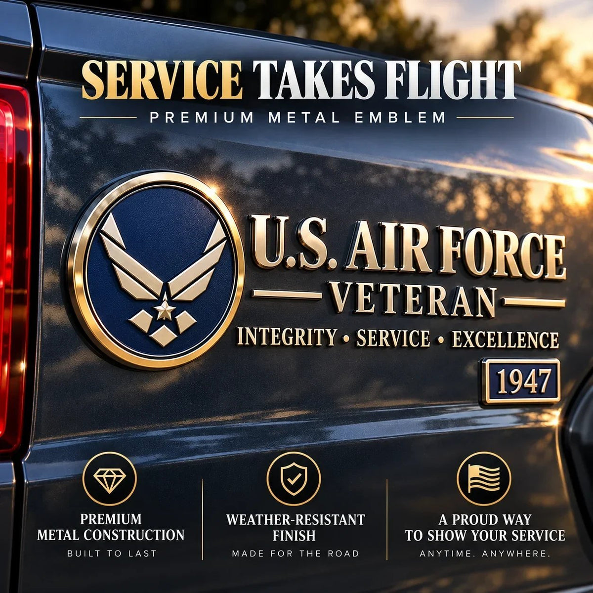 ⚓ U.S. Navy Veteran Metal Car Emblem - 3D Adhesive Vehicle Badge