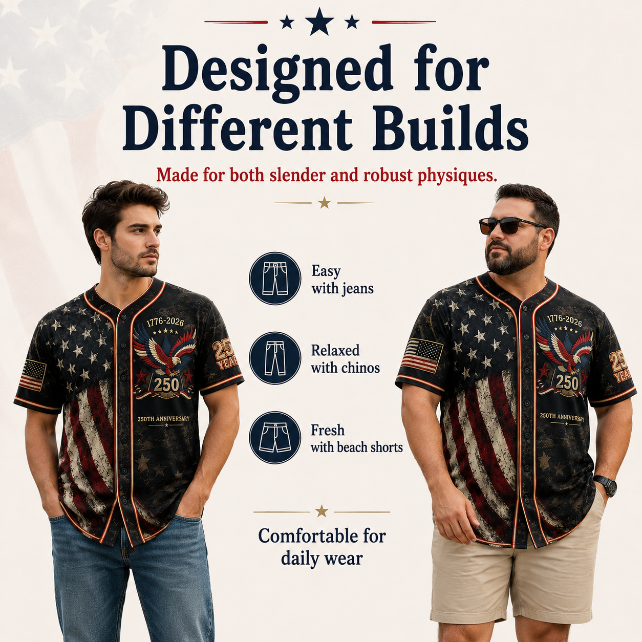 America 250th Anniversary Baseball Jersey | 1776-2026 Patriotic USA Jersey | 4th of July Gift